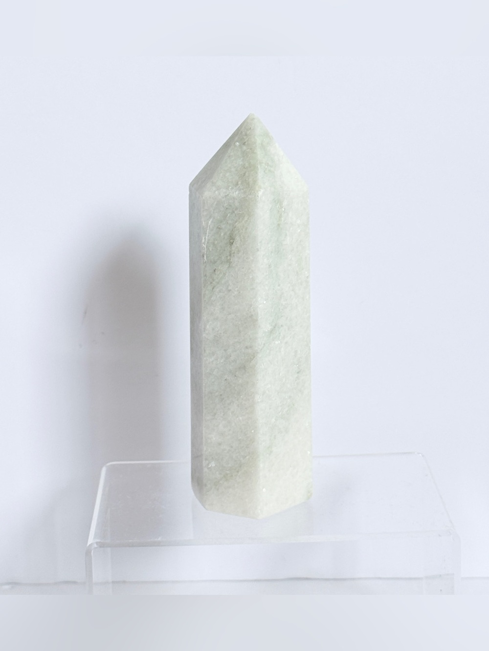 White Serpentine Tower Obelisk – Polished 6-Sided Crystal Point 5.4” 531g